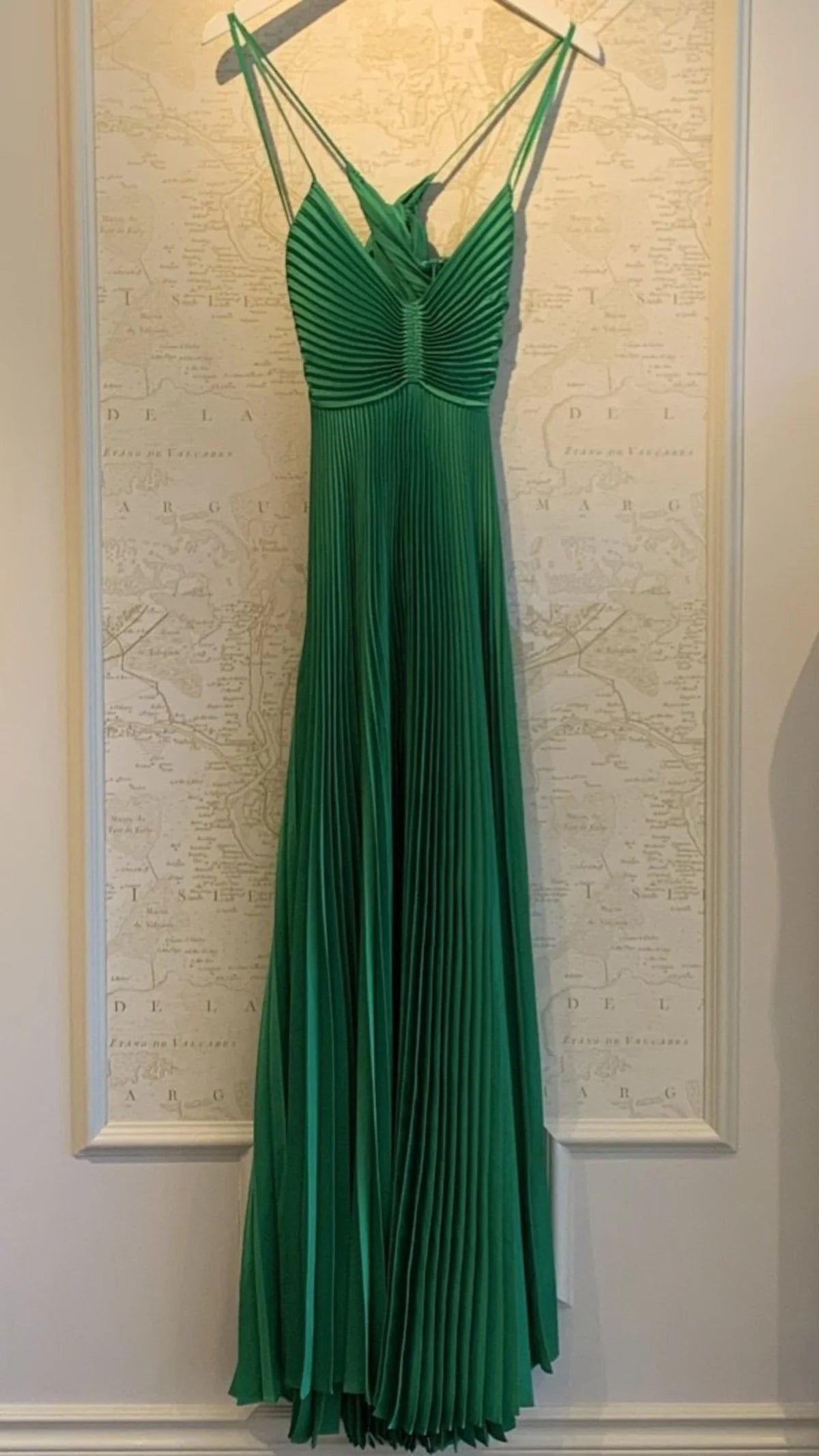 Grünes langes plissiertes Abendkleid mit Bindeband hinten nv1714