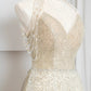 Robe de soirée longue en tulle, élégante et brillante, couleur champagne doré, robe de bal, robe de soirée, nv4753