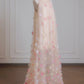 Rosa Blumen Elegantes Langes Tüll Ballkleid Abendkleid Partykleid nv4955