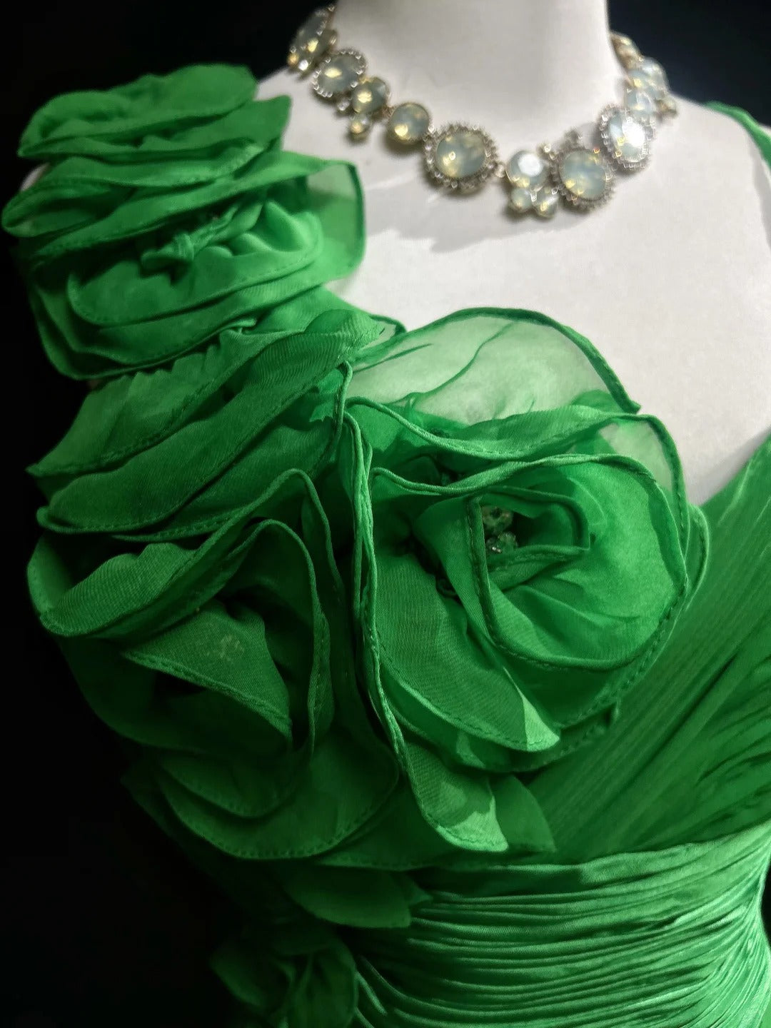 Green floral long chiffon ball gown evening dress party dress nv4396