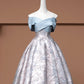 Blaues Blumenmuster, elegantes, langes Satin-Ballkleid, Abendkleid, Partykleid, NV4743
