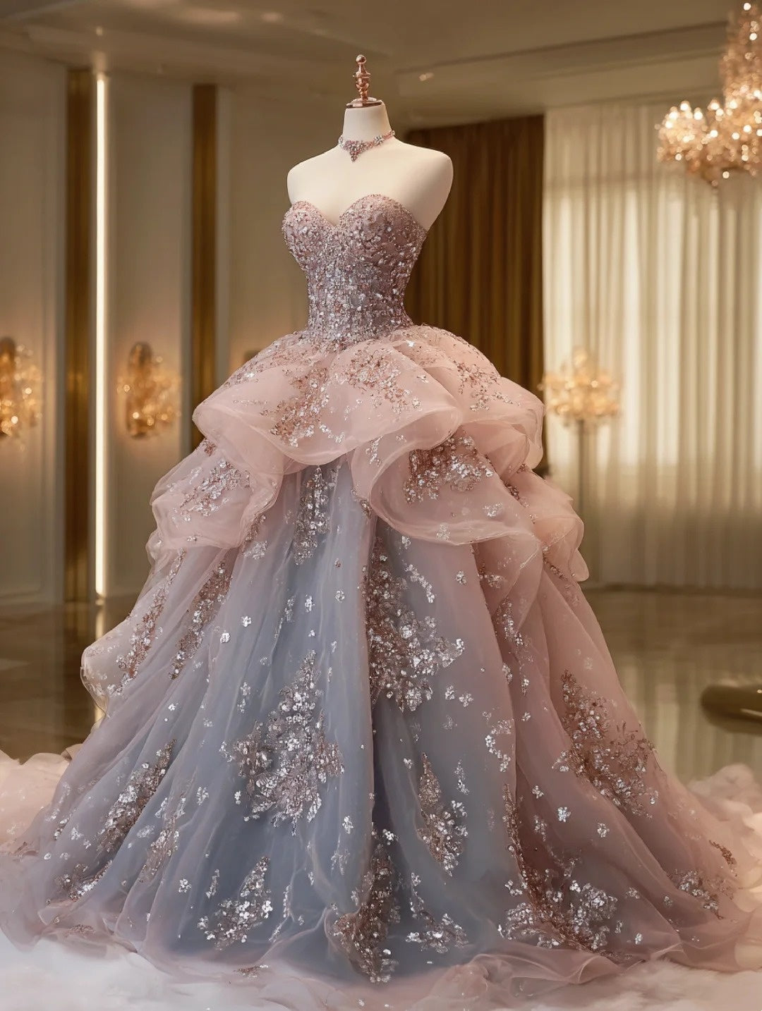 Powdered Snow Glow | Champagne Rose Gown for a Winter Ball NV6517