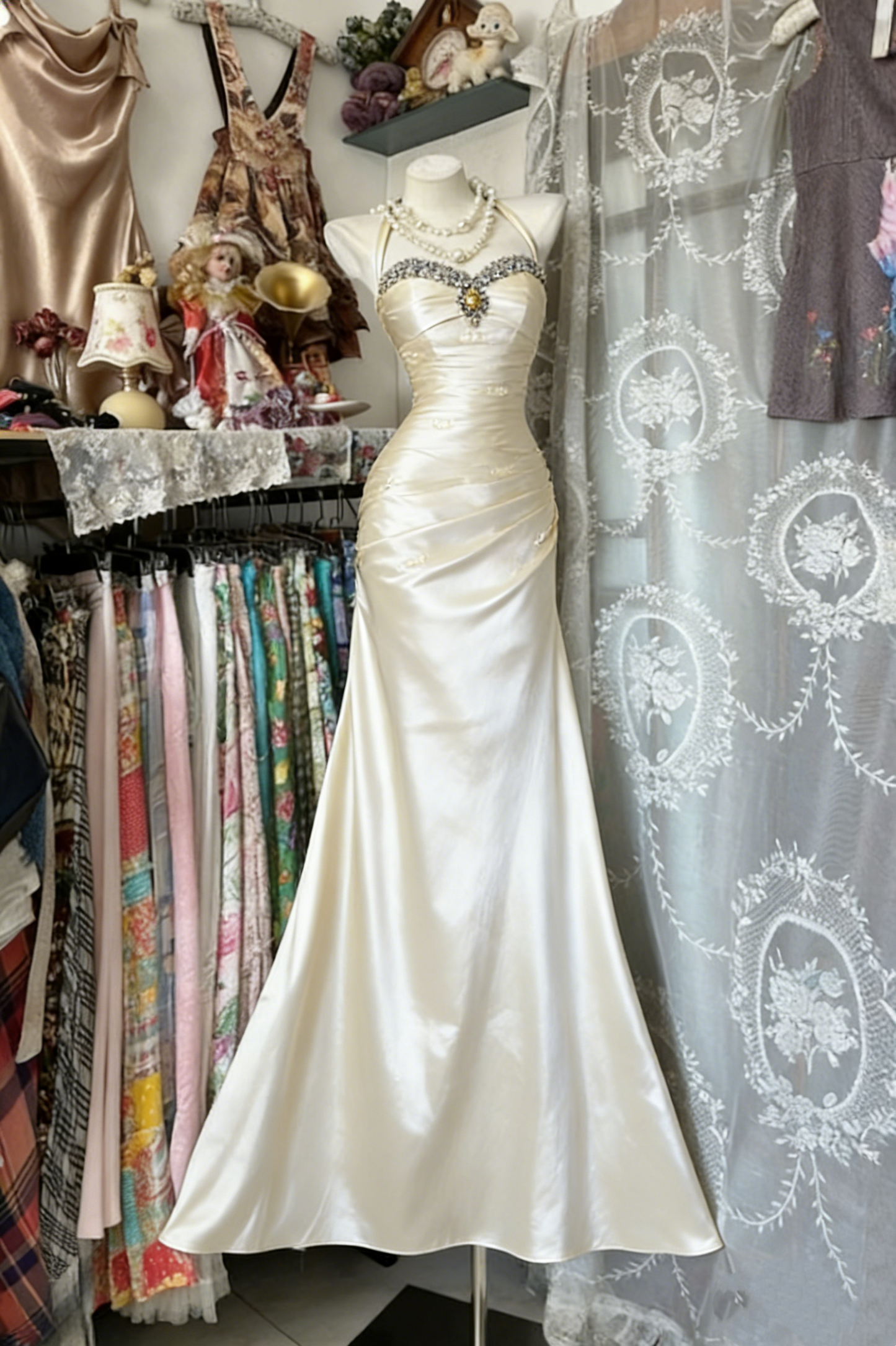 Elegantes langes Retro-Satinkleid NV6656