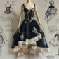 Schwarzes und weißes, geblümtes, langes Tüll-Heimkehrkleid mit mehrlagigen Rüschen, Feen-Geburtstagspartykleid, Prinzessinnen-Ballkleid, Abendkleid, NV4548