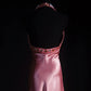 Rosa exquisite Perlen Retro-Mode lange Satin Ballkleid Partykleid nv5210