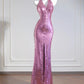 Lila glänzendes langes Meerjungfrau-Ballkleid, figurbetontes Paillettenkleid, Abendkleid, Partykleid, nv4966