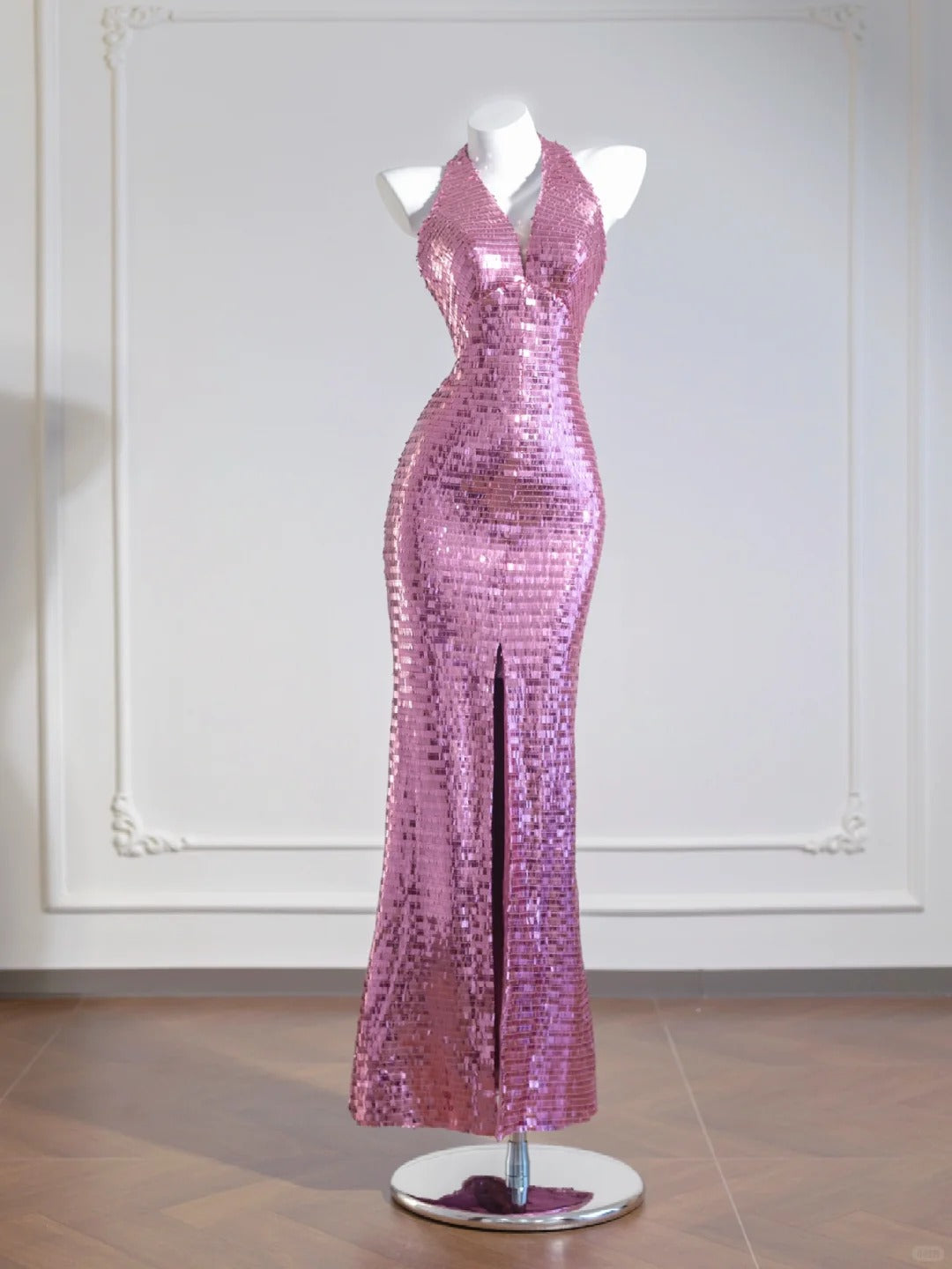 Lila glänzendes langes Meerjungfrau-Ballkleid, figurbetontes Paillettenkleid, Abendkleid, Partykleid, nv4966