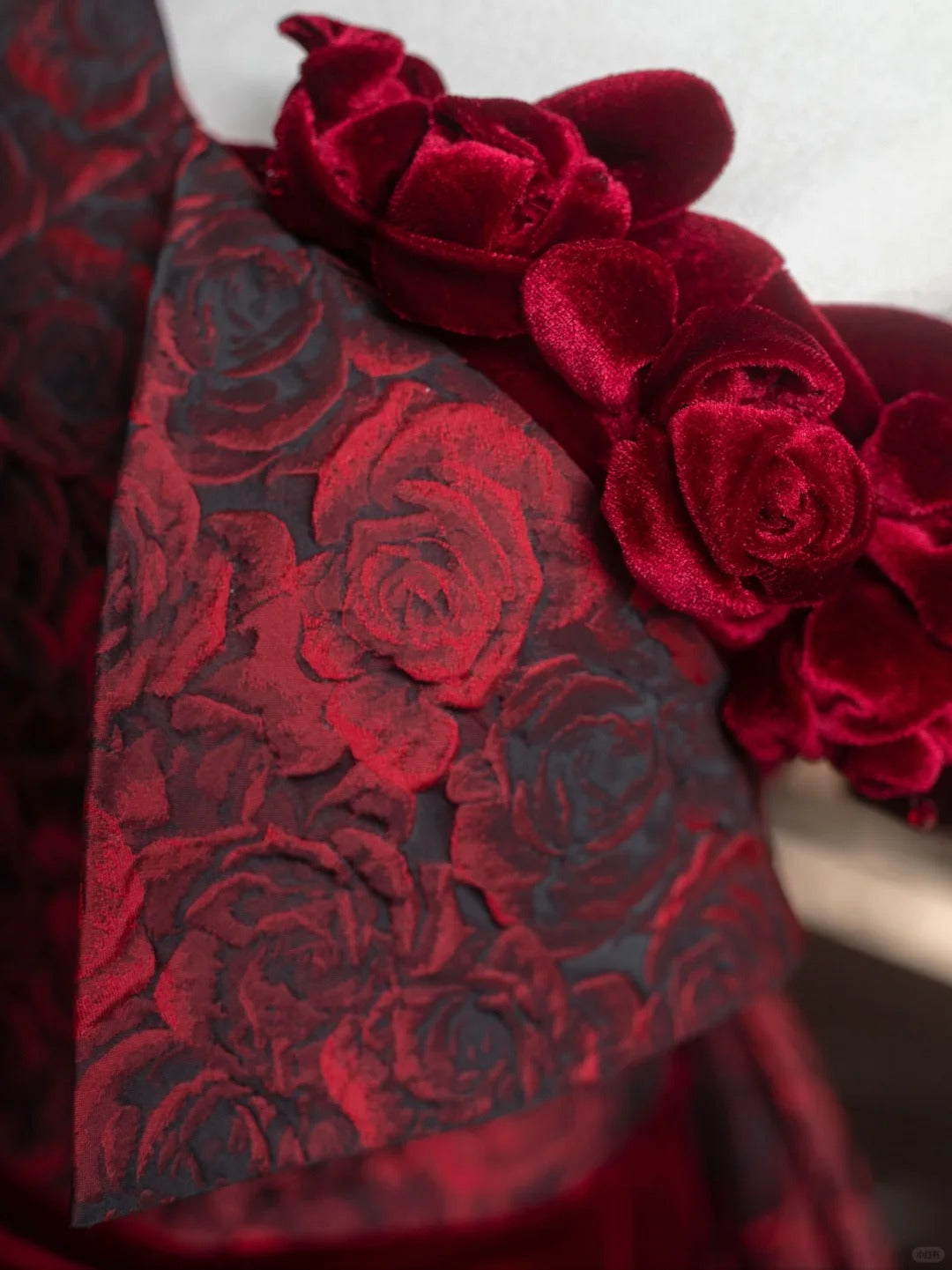 Robe de soirée longue en velours bordeaux à fleurs, élégante et tendance, nv4733