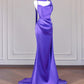 Robe de bal longue en satin violet, élégante et dos nu, nv4964
