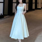 NiceVestidos - Robe de soirée mi-longue, robe d'anniversaire, robe blanche douce en satin NV5670