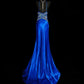 Robe de soirée longue en satin bleu, style rétro, élégante et raffinée, dos nu, avec perles, longueur au sol, robe de bal, robe de soirée, robe de bal, nv3964