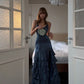 Robe de bal longue en satin bleu marine tendance NV6574