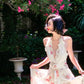Robe longue dos nu imprimée roses de jardin français, style féerique NV6403