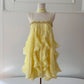 Robe de soirée jaune longue/courte en tulle et mousseline de soie, robe de bal, robe de fête d'anniversaire, costume deux pièces nv4670