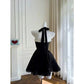 Schwarzes kurzes Samtkleid mit Hosenträgern, Ballkleid, Geburtstagspartykleid, NV4672