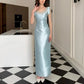 Robe de soirée longue en satin bleu clair à perles exquises nv4170