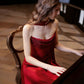 Rotes Ballkleid, glänzend, elegant, Satin, langes Abendkleid, Abschlusskleid, NV4226