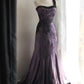 Purple Mist Mystery - One-Shoulder Black Lace Ruched Gown, Mermaid Train Elegant Dress NV6857