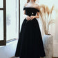 A-line Black Velvet Off-the-shoulder Short Prom Gown Evening Dress Party Dress nv2268