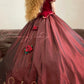 Robe de bal princesse longue en satin bordeaux, élégante, vintage, motif floral, nv5006