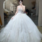 Robe de mariée bustier sans manches style princesse de rêve | Robe longue maxi en tulle blanc avec traîne et fleurs 3D pour mariage, fiançailles et dîner de gala NV6275