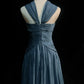Blaues langes Chiffon-Ballkleid, Abendkleid, Brautjungfernkleid, NV4395