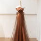 Robe de soirée longue en satin marron, élégante, style sirène, en tulle, nv4752