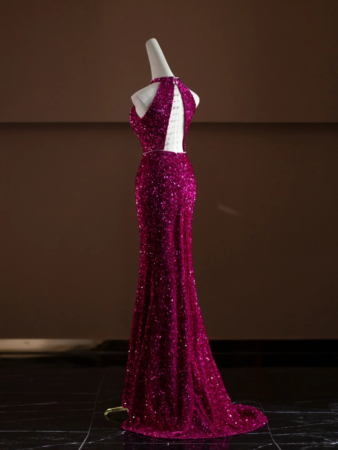 Robe de soirée longue rose à paillettes scintillantes nv4750