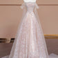A luxurious, sweet, fairy-like, long, tulle, beaded ball gown in cherry blossom pink. nv5075