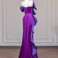 Lila Schleife Langes Satin Ballkleid Abendkleid Partykleid nv4961