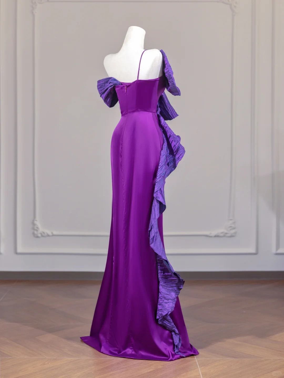 Lila Schleife Langes Satin Ballkleid Abendkleid Partykleid nv4961