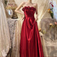 Red delicate floral long elegant satin ball gown evening dress nv4317