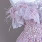 Lila funkelndes langes Ballkleid mit Perlen und Federn, nv4968