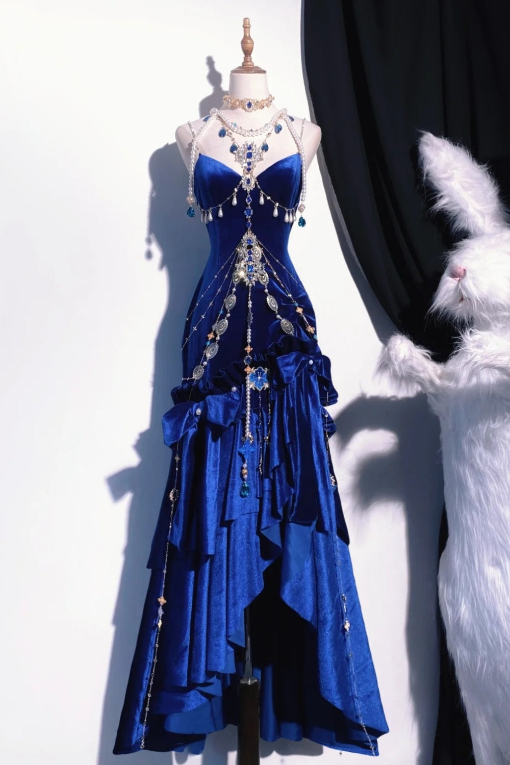 Robe de bal longue bleue rétro style déesse NV6473