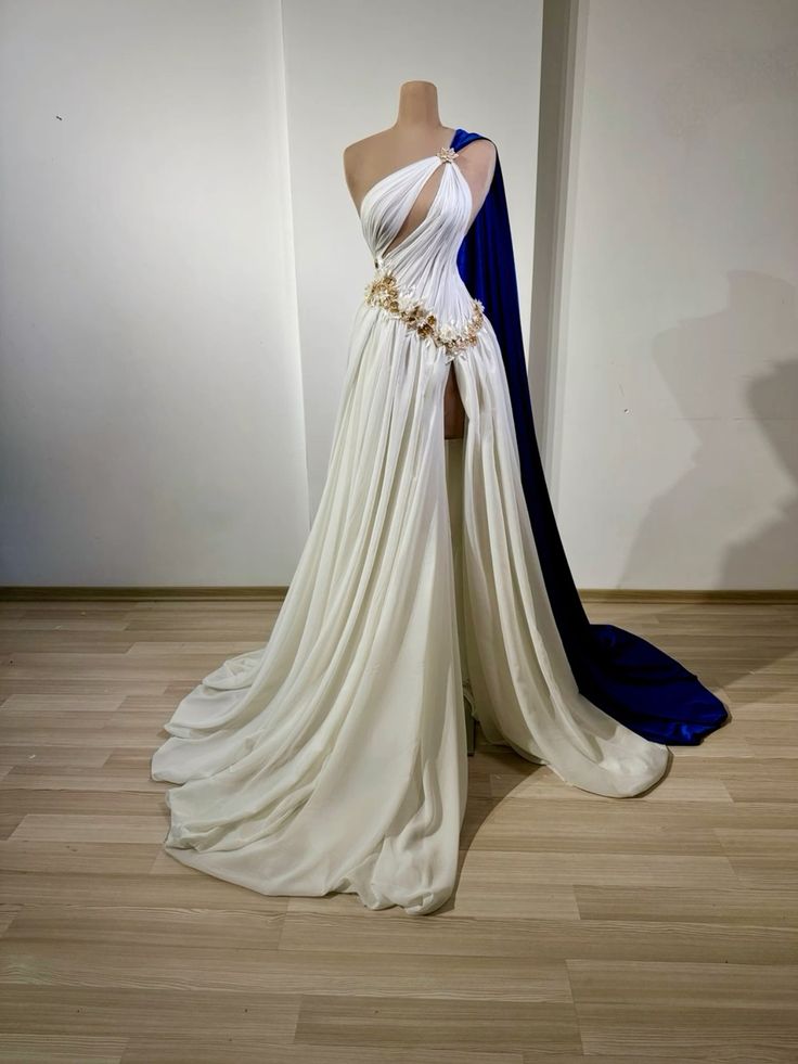 White elegant long slit satin ball gown evening dress nv2977