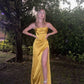 Yellow stylish charming spaghetti straps long slit ball gown evening dress party dress nv2487