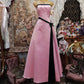 Robe de soirée longue en satin rose vintage élégante avec ruban, nv3564