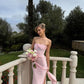 Pink Fashion Pleated Strapless Long Satin Ball Gown Evening Dress nv3300