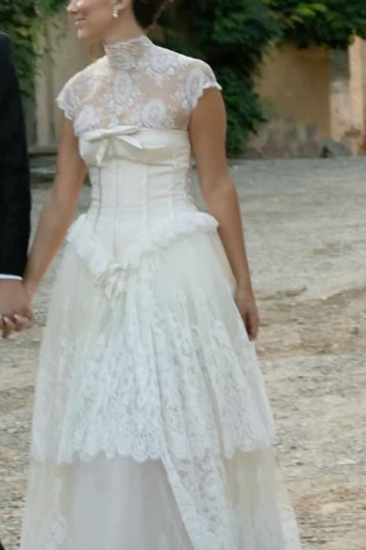NiceVestidos – Langes Brautkleid aus reiner weißer Spitze NV5836