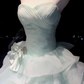 Mint Green Strapless Ball Gown Ruched Bodice Layered Ruffle Organza Formal Dress  NV6957
