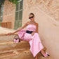 Pink Satin Strapless Bow Long Ball Gown Evening Dress nv2738