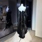 Black Strapless Velvet Mermaid Dress White Tulle Hem Contrast Formal Prom Gown  NV6947