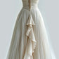 Ivory Elegant V Neck Exquisite Gemstone A-Line Long Tulle Ball Gown Evening Gown Wedding Dress nv3460