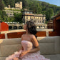 Pink Fashion Elegant Strapless Off-the-shoulder Long Layered Lace Ball Gown Evening Gown Party Dress nv3323