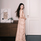 Nude Pink Halter Chiffon Prom Dress 3D Floral Beaded Evening Gown  NV7209