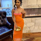 Orange Fashion Spaghetti Strap Lace Long Prom Dress Evening Gown Party Dress nv2847