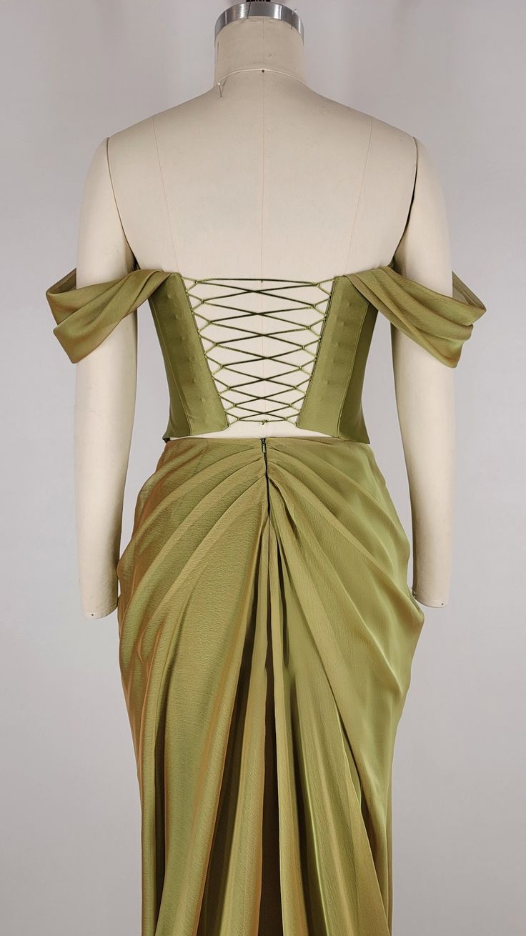 Robe de soirée longue en satin vert vintage élégante nv3529