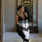 Robe de soirée longue en satin, élégante et sexy, en dentelle contrastée noire et blanche, tenue de soirée pour invités de mariage, nv4806