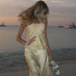 Robe de soirée longue en satin jaune élégante et élégante, deux pièces, tenue de soirée en bord de mer, nv3596
