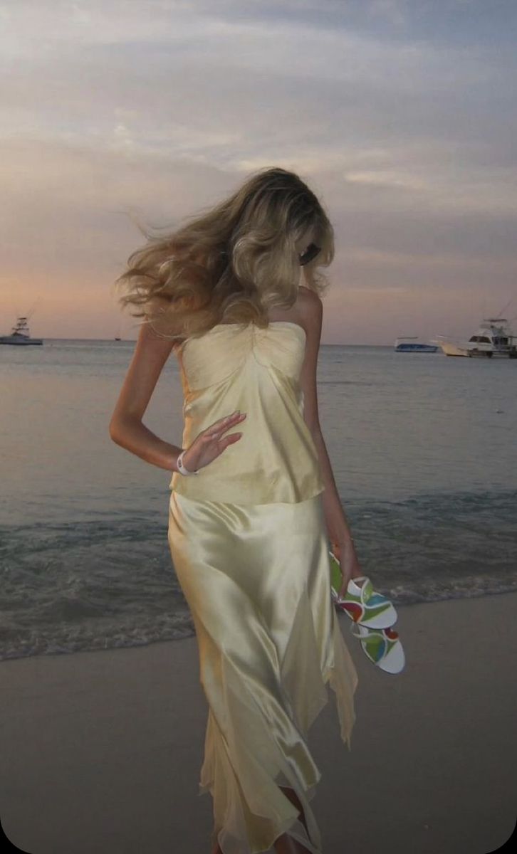 Robe de soirée longue en satin jaune élégante et élégante, deux pièces, tenue de soirée en bord de mer, nv3596